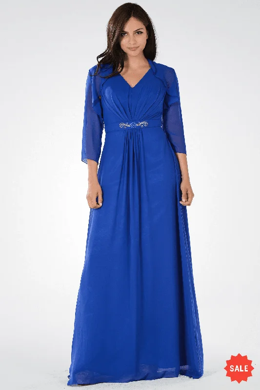 Discount Mania Long V-Neck Dress with Bolero Jacket by Poly USA 7770