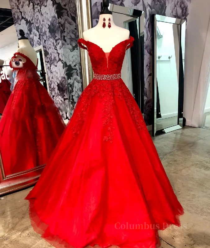 Amazing Deals Red v neck tulle lace long Corset Prom dress, red tulle evening dress outfit Amazing Deals Red v neck tulle lace long Corset Prom dress, red tulle evening dress outfit