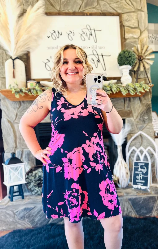 Price Reduction Heimish - Pink / Navy Mix Vneck Dress