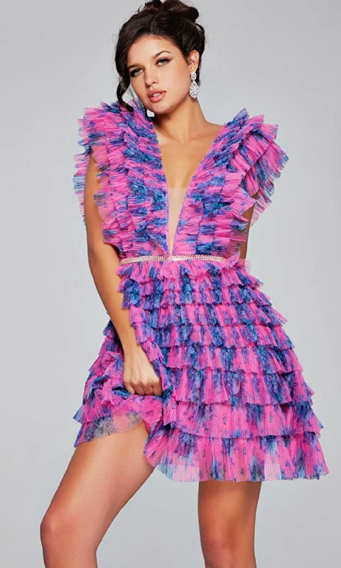 Warehouse Sale Jovani 50069 - Plunging Neckline Ruffled Cocktail Dress