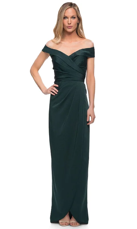 Amazing Deals La Femme 25206 - Ruched Cap Sleeved Long Jersey Dress