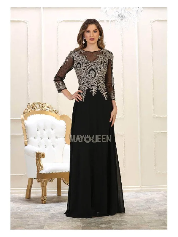Take Advantage May Queen MQ1549B - Sheer Long Sleeve Long Dress