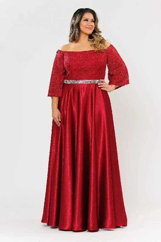 Deal of the Week Plus Size Long Off Shoulder Dress with Sleeves by Poly USA W1008