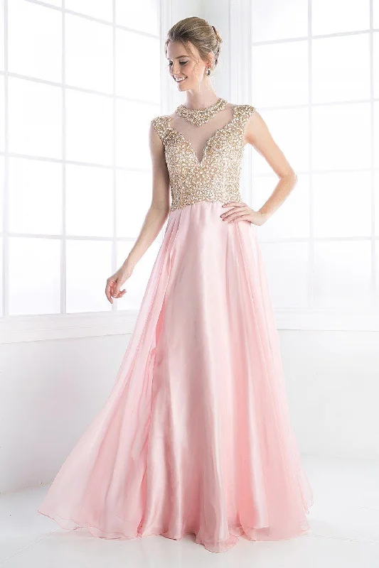 One-DAY Sale Jeweled Illusion A-line Gown by Cinderella Divine 8732