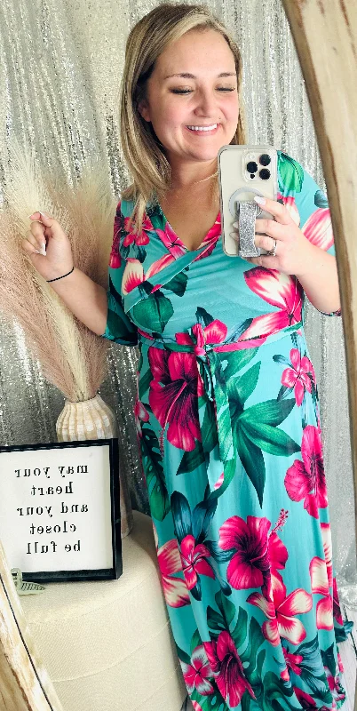 New Arrival John 3:16 - Teal / Pink Floral Maxi Dress
