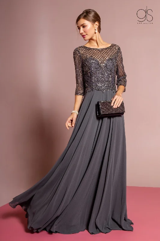 Final Markdown Long Embellished Bodice Dress with Mid Sleeves by GLS Gloria GL2686