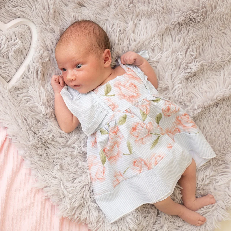 Customer Appreciation Sale White & Blue Stripe Floral Dress
