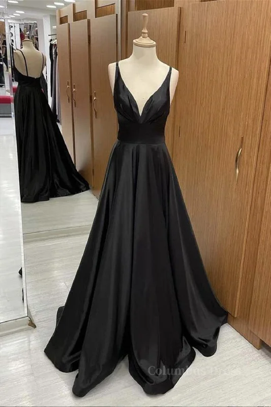 Factory Direct Sale V Neck Backless Black Satin Long Corset Prom Dresses, Backless Black Corset Formal Dresses, Black Evening Dresses outfit Factory Direct Sale V Neck Backless Black Satin Long Corset Prom Dresses, Backless Black Corset Formal Dresses, Black Evening Dresses outfit