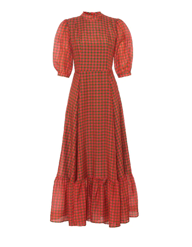Exclusive Offers Greta Green Red Mosaic Print Silk Voile Dress