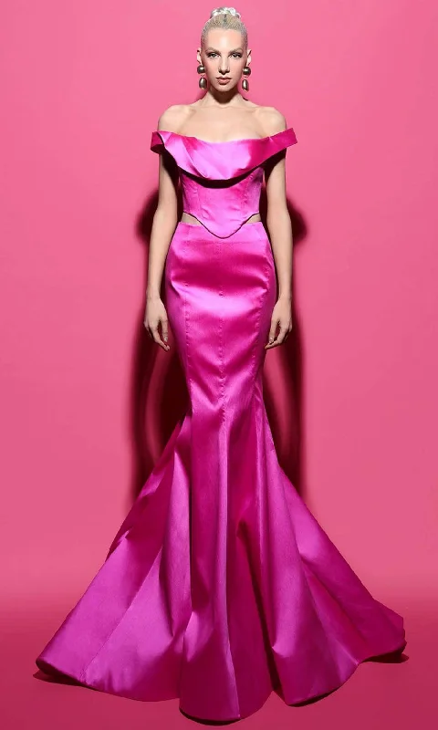 Year-End Sale Tarik Ediz 98459 - Off-Shoulder Two-Piece Gown
