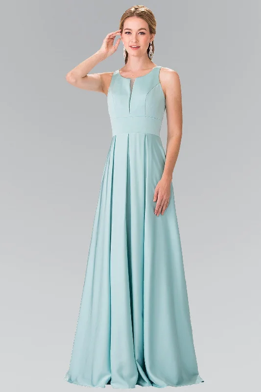 Deal Dash Long Sleeveless Pleated Dress with Sheer Panel by Elizabeth K GL2365