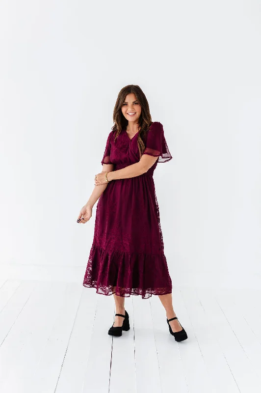 Limited Edition Cambria Embroidered Dress in Plum