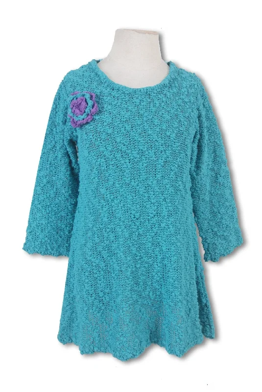 Final Clearance Girls' Long Sleeves Popcorn Dress with Flower