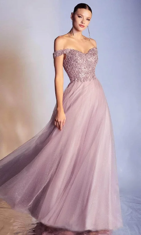 Crazy Deals Ladivine CD0177 - Metallic Lace Appliqued Glitter A-Line Gown