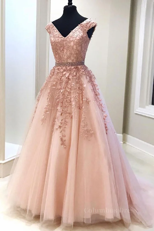 While Supplies Last Pink V Neck Long Lace Corset Prom Dresses, Pink V Neck Long Lace Corset Formal Evening Dresses outfit While Supplies Last Pink V Neck Long Lace Corset Prom Dresses, Pink V Neck Long Lace Corset Formal Evening Dresses outfit