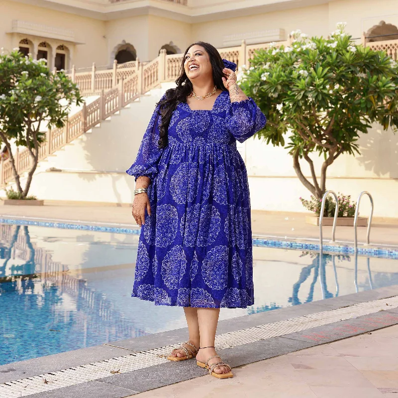 Best Deals Cosmic Blue Mandala Georgette Dress