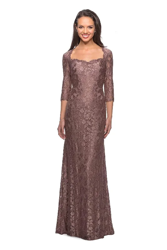 Huge Discounts La Femme - 26427 Floral Lace Sheer Quarter Sleeve Sheath Gown
