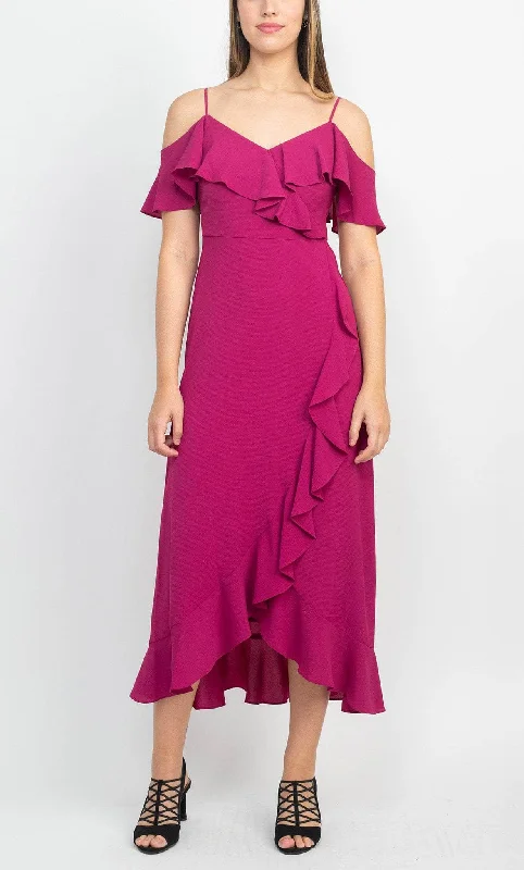 Closeout London Times T4150M - Flared Crepe Long Dress