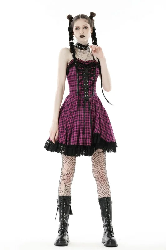 Price Cut Rebel Pink Plaid Dress w/lace