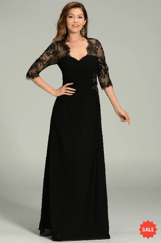 Limited Edition Long Chiffon Dress with Lace Sleeves by Poly USA 7210