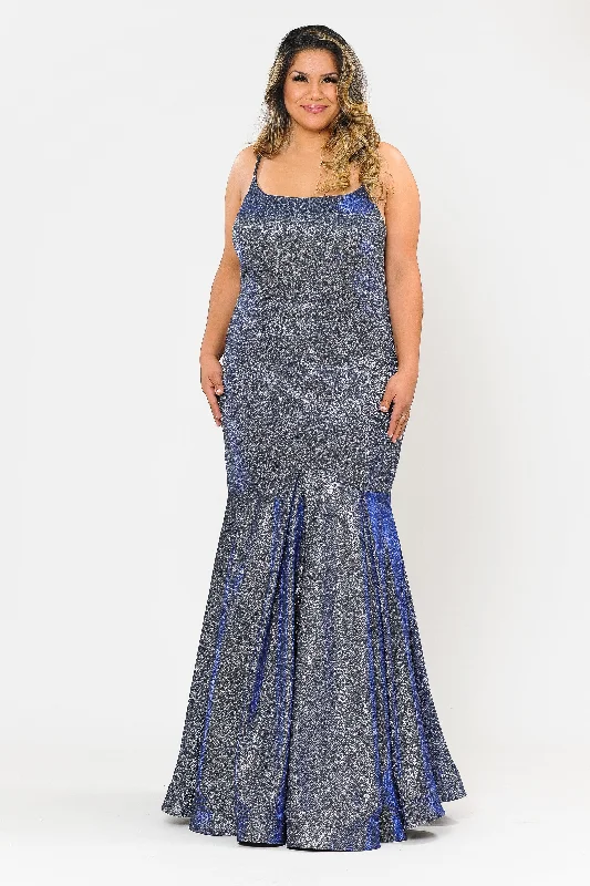 Crazy Deals Plus Size Long Metallic Glitter Fitted Dress by Poly USA W1102