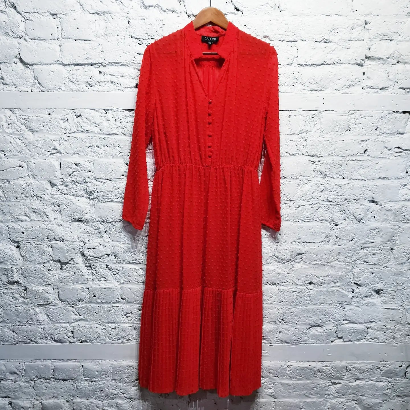 Huge Savings SALONI 
RED SHEER DOT DRESS WITH SLIP