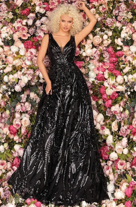 Exclusive Savings Clarisse - 5105 Plunging V-Neck Pattern-Sequined A-Line Gown