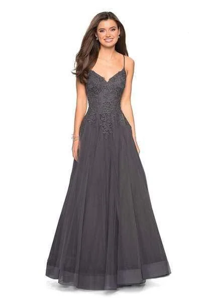 Best Bargains La Femme - 27569 Floral Embellished V-Neck Ballgown