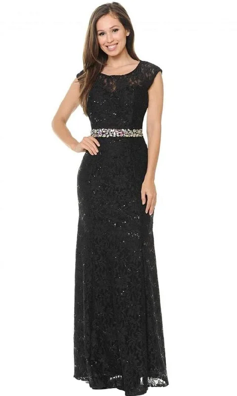 Year-End Sale Lenovia - 5131 Floral Lace Cap Sleeves Evening Dress