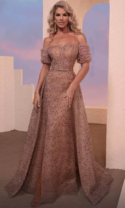 Super Sale MNM Couture M0100 - Off Shoulder Overskirt Evening Dress