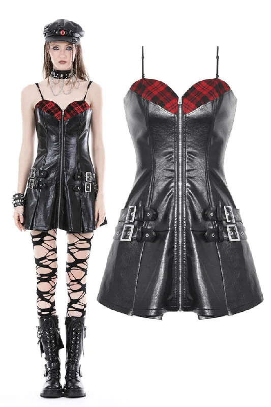 Quick Sale Punk Plaid Rebel PU Dress