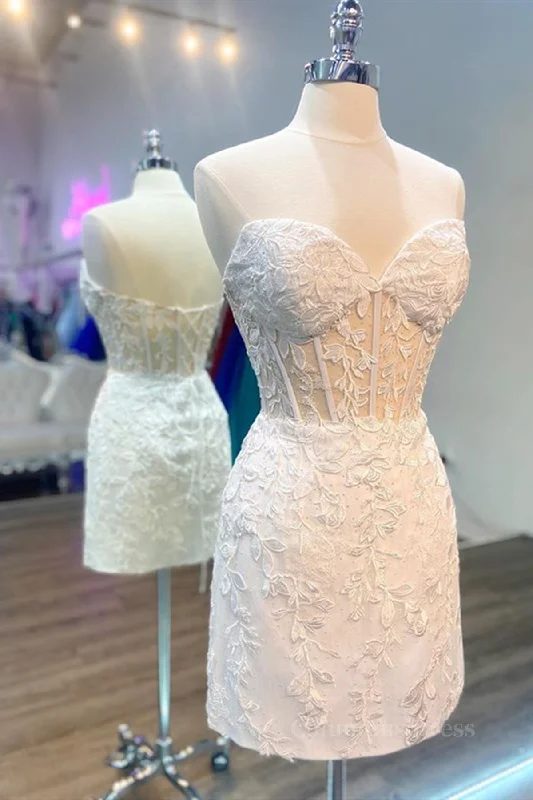 Final Clearance Strapless Short White Lace Corset Prom Dresses, Short White Lace Corset Formal Corset Homecoming Dresses outfit Final Clearance Strapless Short White Lace Corset Prom Dresses, Short White Lace Corset Formal Corset Homecoming Dresses outfit