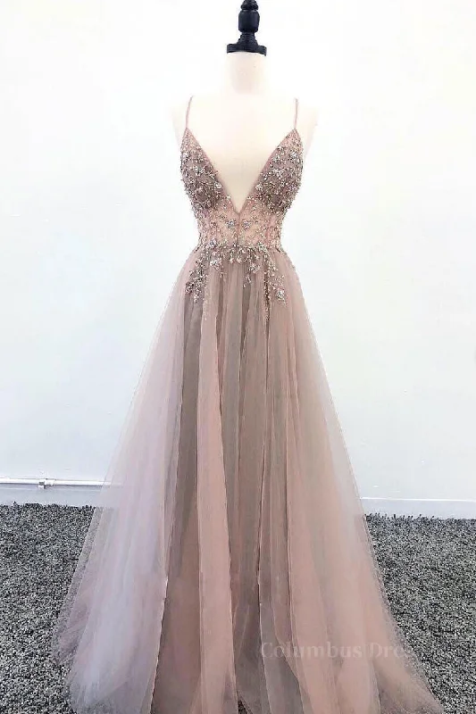 Bonus Savings Champagne v neck tulle long Corset Prom dress, champagne evening dress outfit Bonus Savings Champagne v neck tulle long Corset Prom dress, champagne evening dress outfit