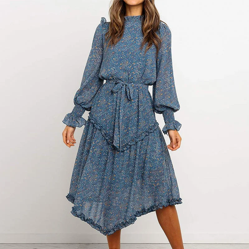 Deal Alert Women's Spring Casual Ruffled Chiffon Dress With Print