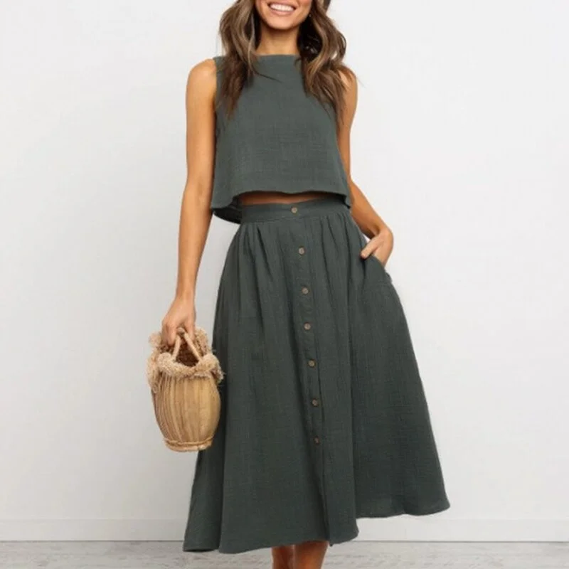 Exclusive Savings Women's Summer Casual Sleeveless Midi Two-Piece Dress