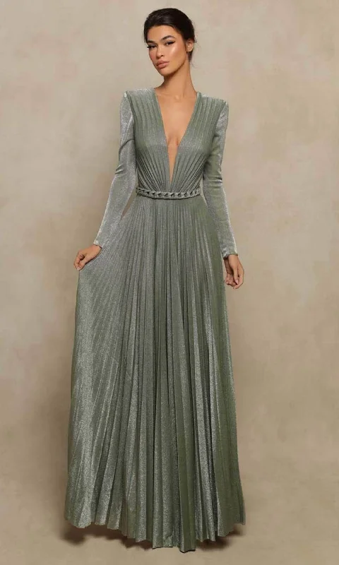Price Meltdown Tarik Ediz 98066 - Deep V-Neck Pleated Evening Gown