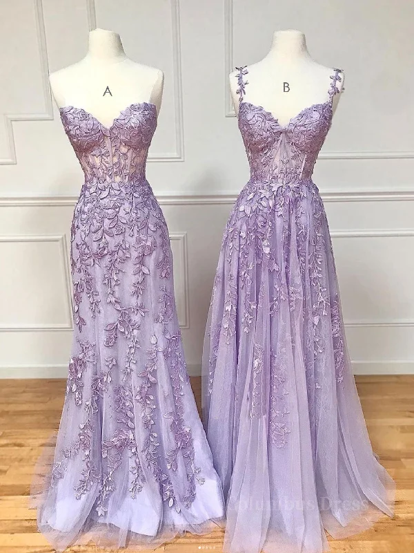 Factory Direct Sale Purple sweetheart neck lace long Corset Prom dress, lace Corset Formal graduation dress outfits