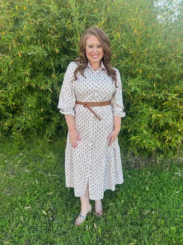 Final Clearance Belted Floral Dress- Khaki