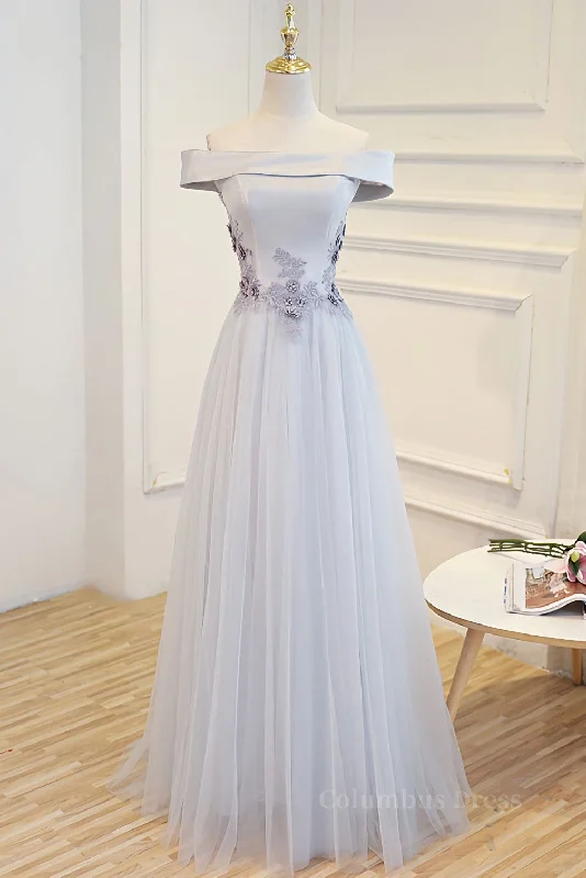 Savings Galore Gray tulle off shoulder lace long Corset Prom dress gray tulle Corset Formal dress outfit Savings Galore Gray tulle off shoulder lace long Corset Prom dress gray tulle Corset Formal dress outfit