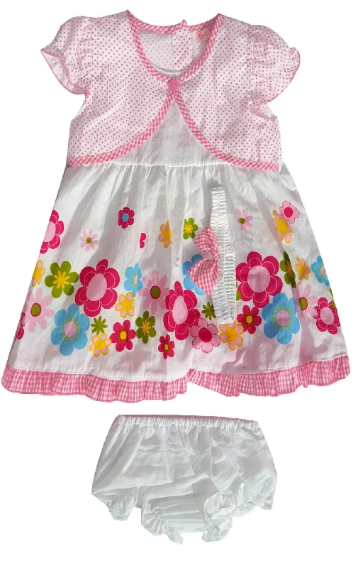 Limited Availability Baby Girls 3 Piece Floral Bow Dress Set Knickers & Bow Headband Age 6-24 M