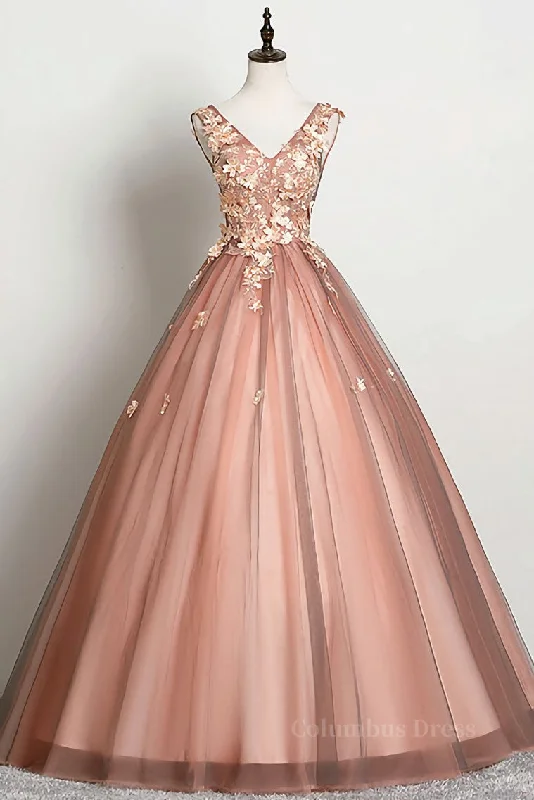 Super Bargain Pink v neck tulle lace long Corset Prom dress pink tulle Corset Formal dress outfit Super Bargain Pink v neck tulle lace long Corset Prom dress pink tulle Corset Formal dress outfit