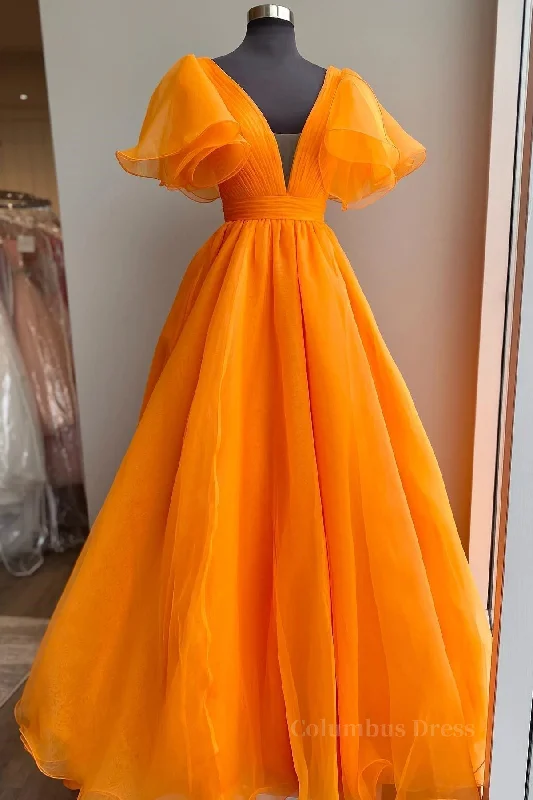 Super Bargain Short Sleeves Orange Long Corset Prom Dresses, Orange Long Corset Formal Evening Dresses outfit Super Bargain Short Sleeves Orange Long Corset Prom Dresses, Orange Long Corset Formal Evening Dresses outfit