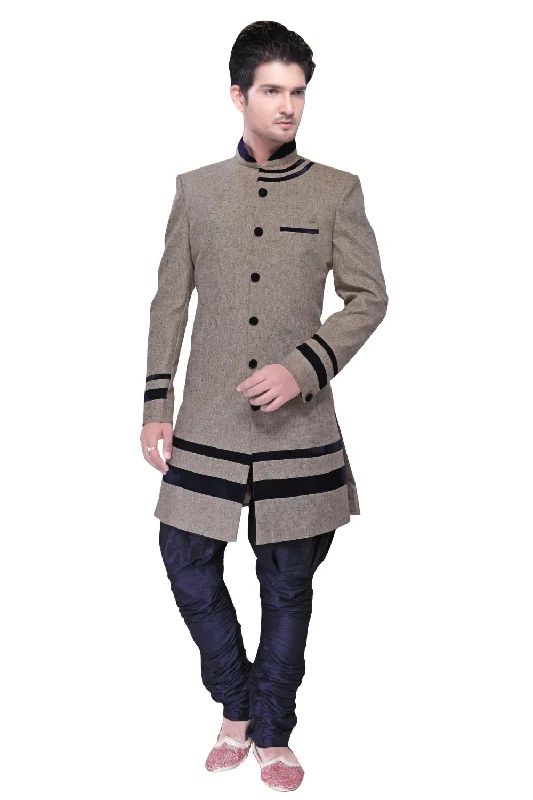Year-End Clearance Gray Jute And Linen Silk Indian Wedding Indo-Western Sherwani For Men Year-End Clearance Gray Jute And Linen Silk Indian Wedding Indo-Western Sherwani For Men