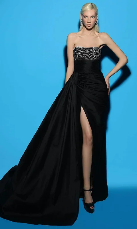 Doorbuster Deal Tarik Ediz 98429 - Beaded Straight-Across Evening Gown