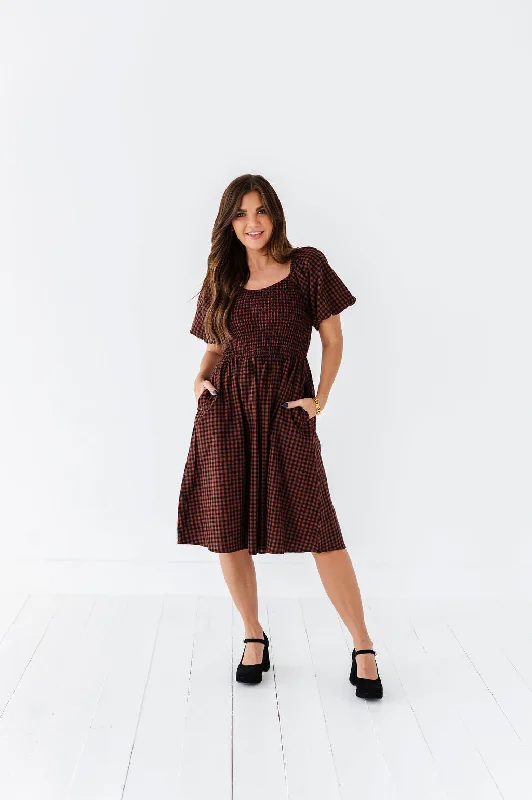 Deal Alert Xana Gingham Dress in Brick