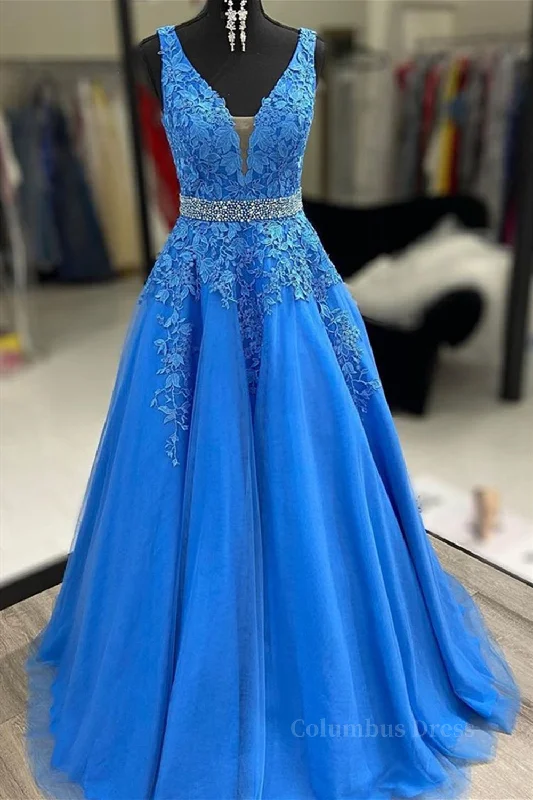 Big Savings A Line V Neck Blue Lace Long Corset Prom Dresses with Belt, Blue Lace Corset Formal Evening Dresses outfit Big Savings A Line V Neck Blue Lace Long Corset Prom Dresses with Belt, Blue Lace Corset Formal Evening Dresses outfit