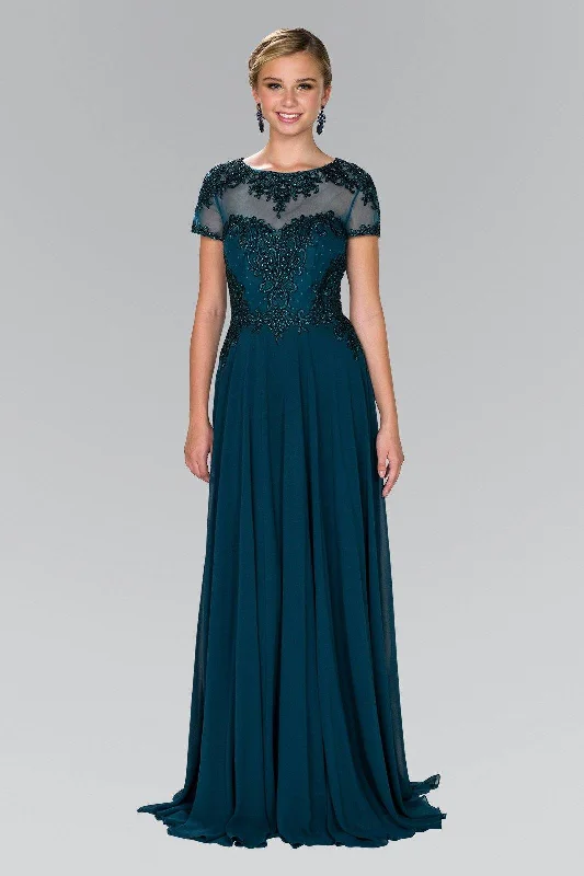 Midnight Madness Long Embroidered Dress with Short Sleeves by Elizabeth K GL2406