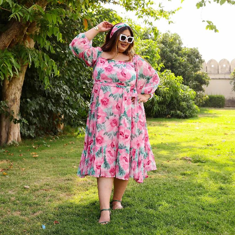 Stock Clearance Toffee Pink Floral Chiffon Dress