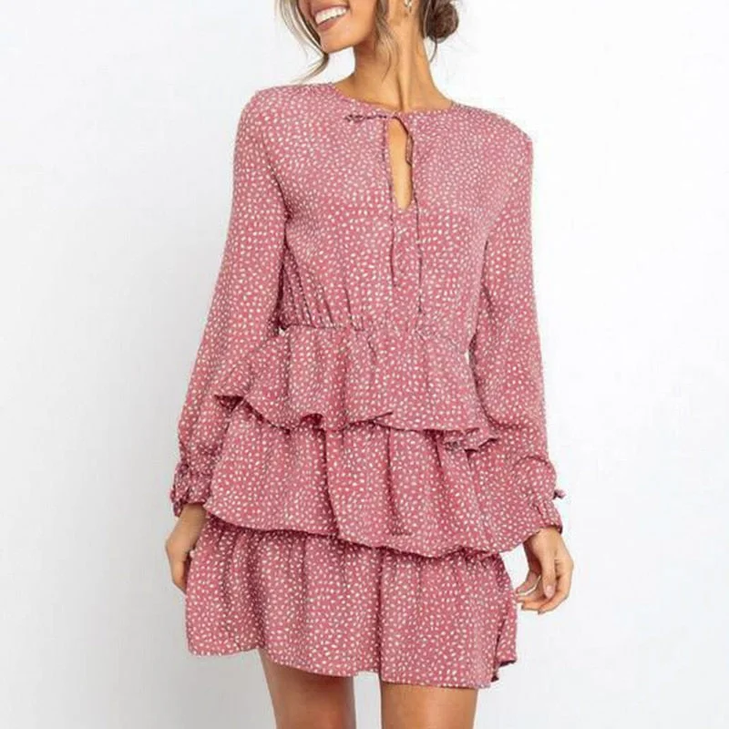 Price Rollback Women's Summer A-Line Long-Sleeved Ruffled Dress With Print