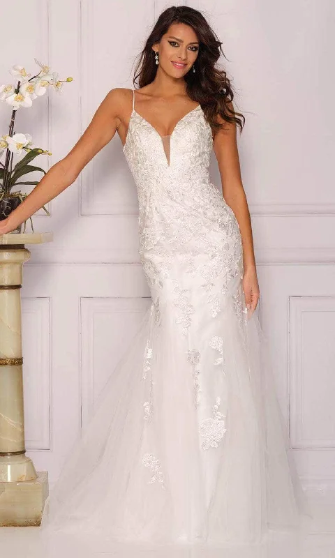 Weekend Deal Dave & Johnny Bridal A10474 - Plunged V-Neck Bridal Gown